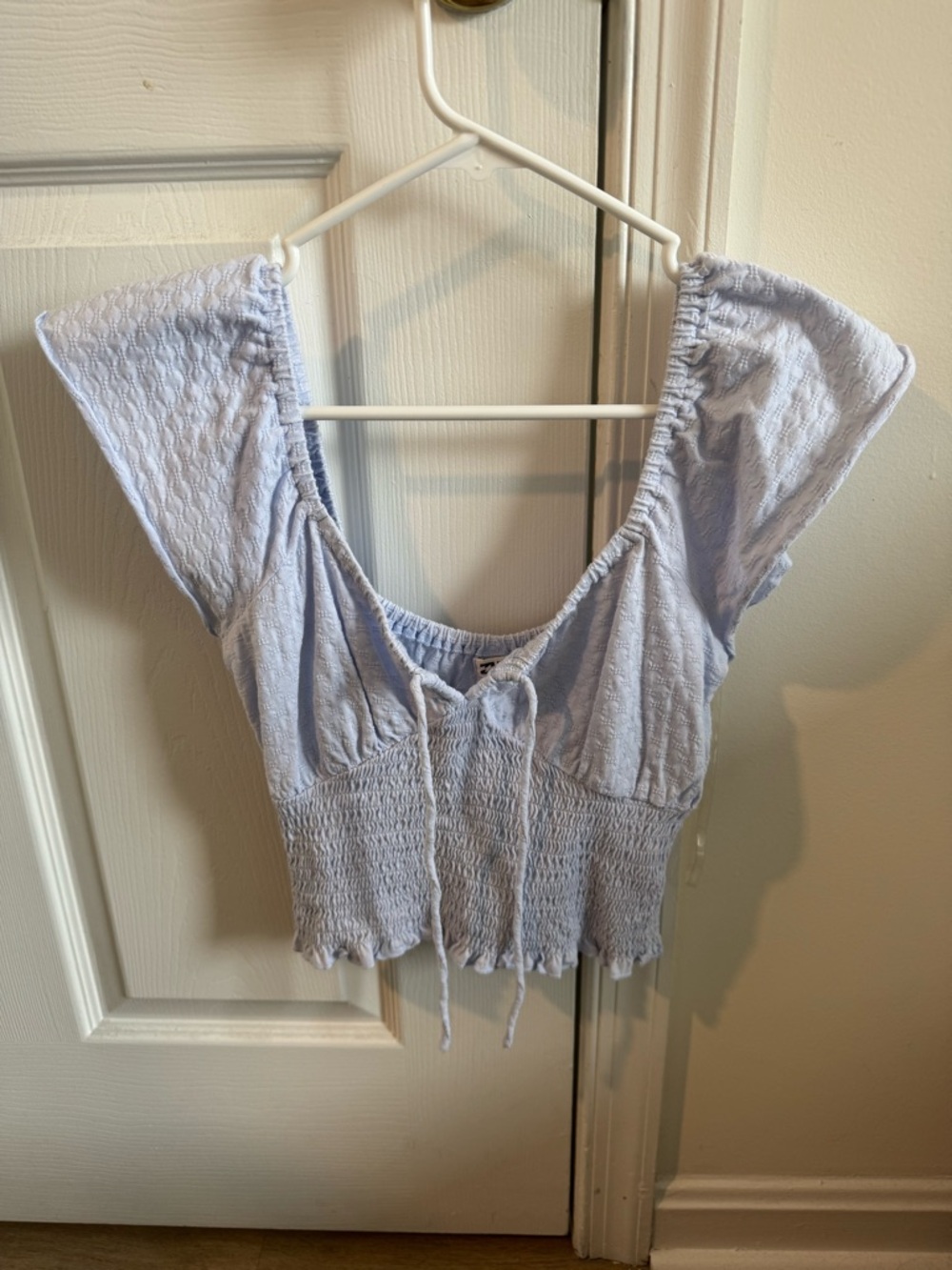 Billabong Light Blue Smocked Tie-Front Crop Top